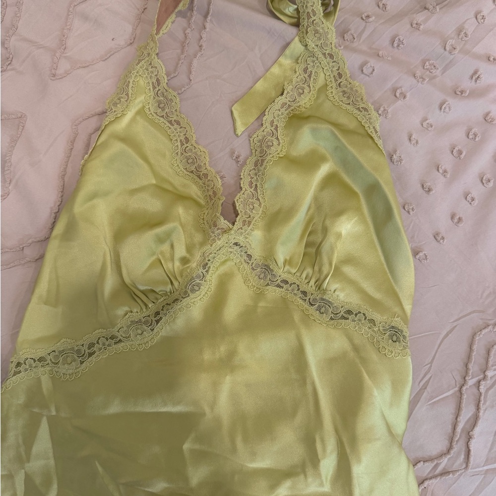 Reformation Satin Lace Chemise in Yellow